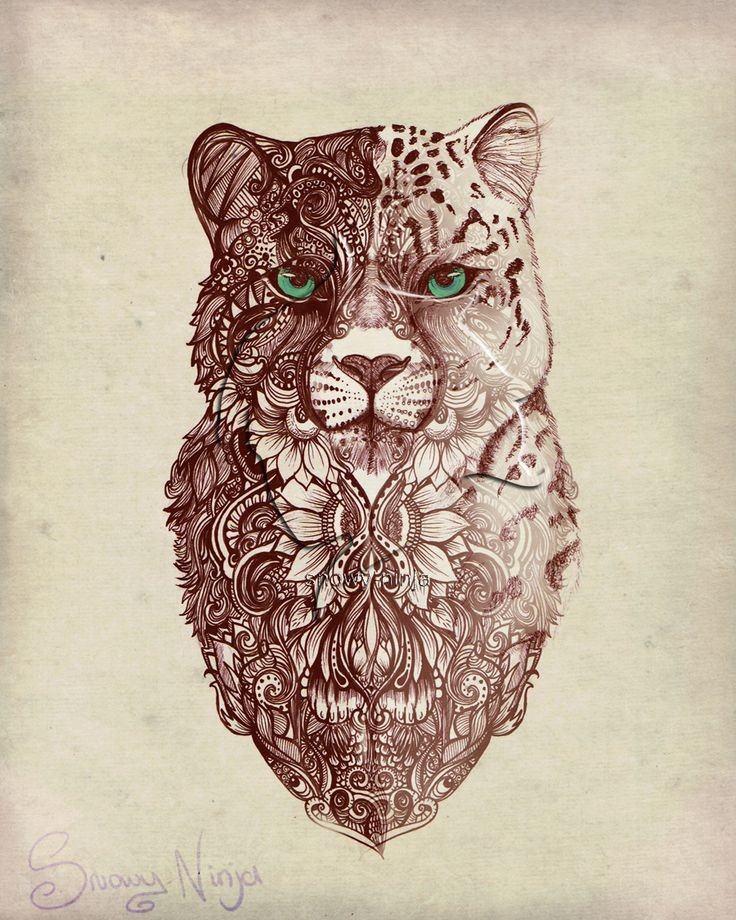 Nice ornate turquoise-eyed cheetah portrait tattoo design