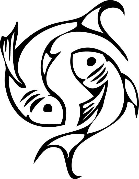 Nice outline fish couple in circle tattoo design