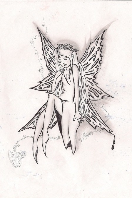Nice pencilwork sitting fairy tattoo design by Beast Arteest 87