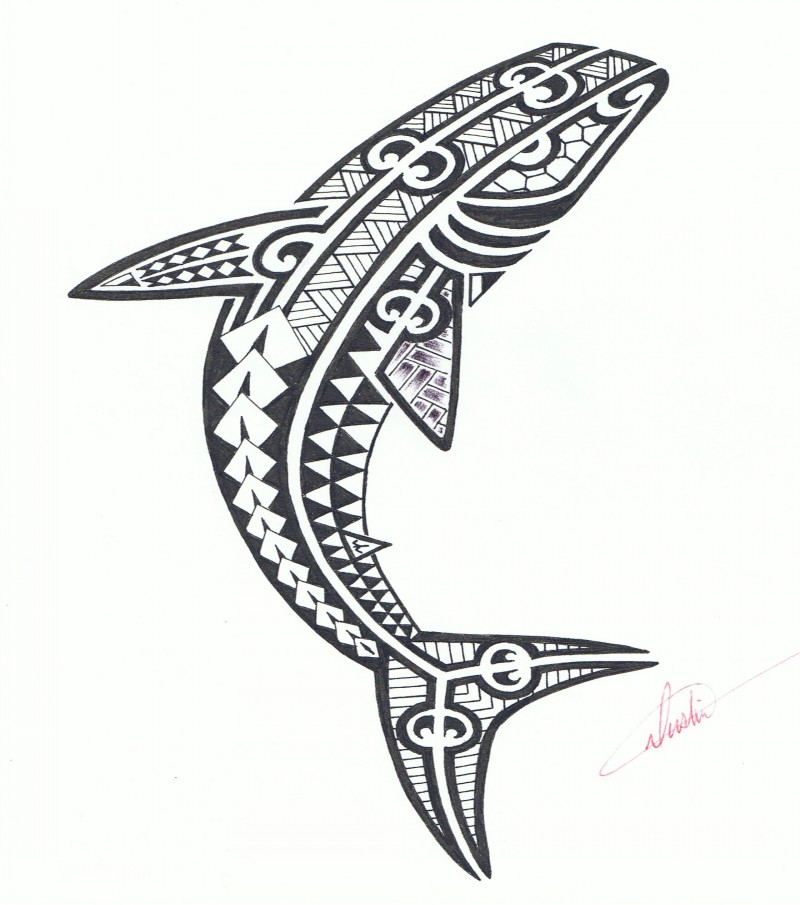 Nice polynecian shark tattoo design