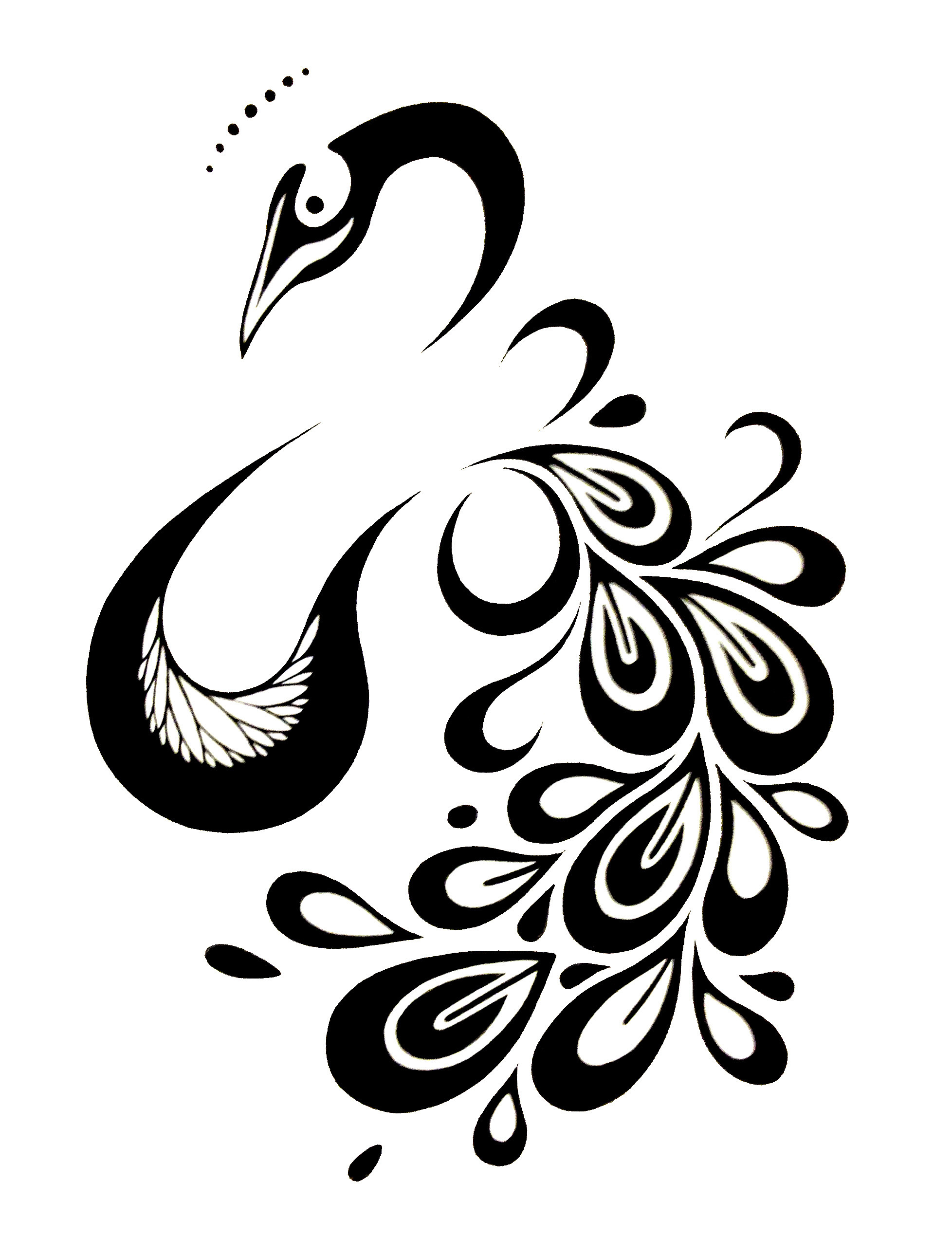 Nice tribal black-line peacock tattoo design