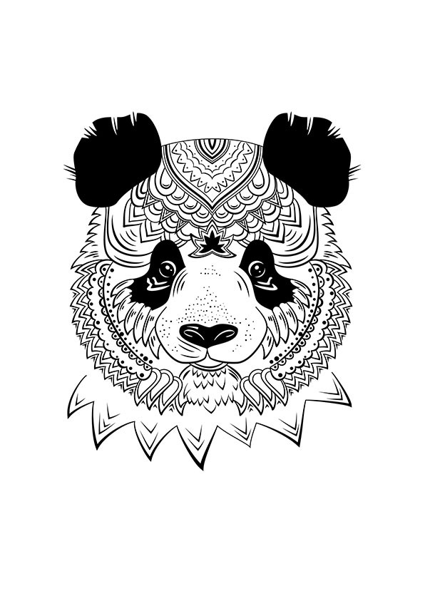 Nice uncolored ornate panda face tattoo design