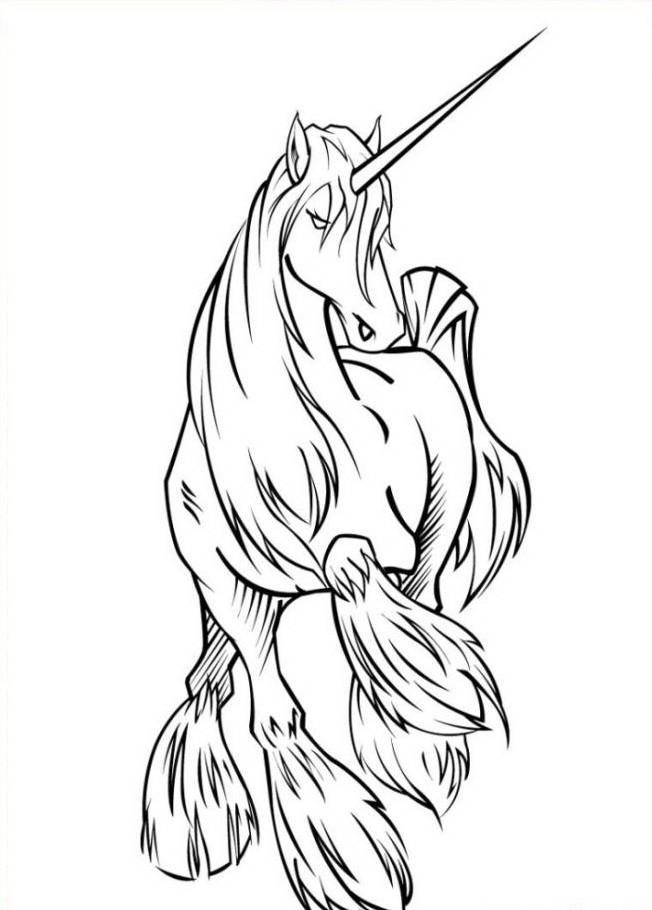 Nice uncolored unicorn with fluffy hoofs tattoo design