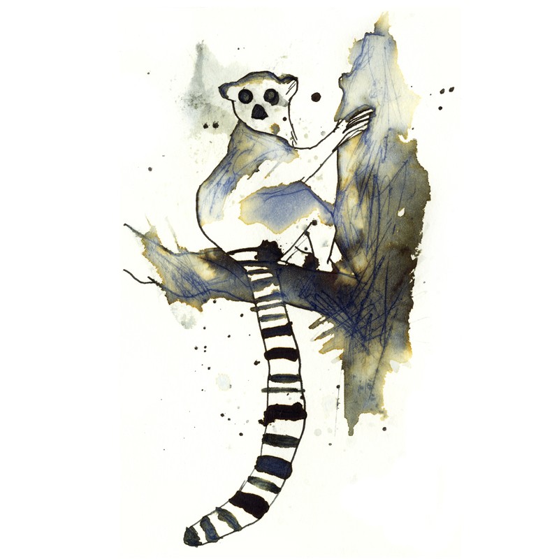 Nice watercolor lemur sitting on tree tattoo design