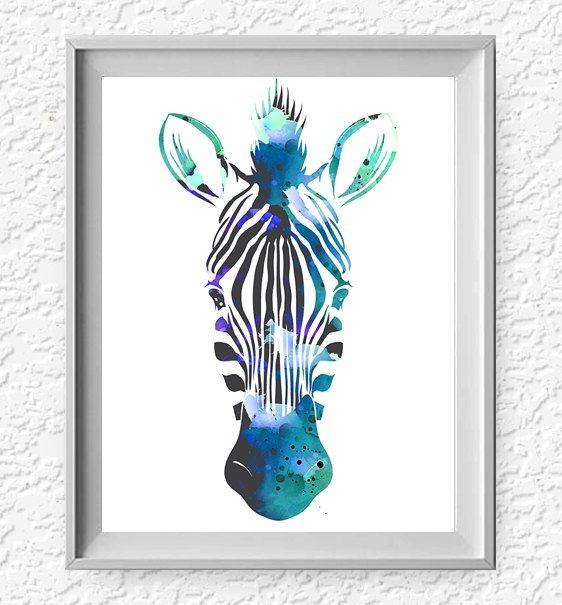 Nice zebra face in blue and turquoise colors tattoo design