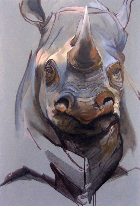 Old colored rhino portrait tattoo design