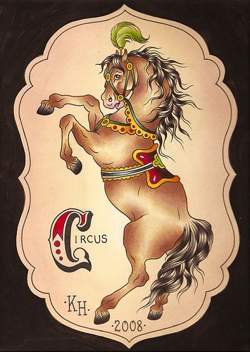 Old school jumping circus horse tattoo design