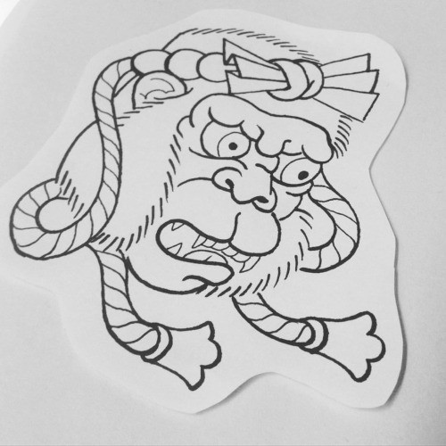 Old school monkey with rope dacoration tattoo design