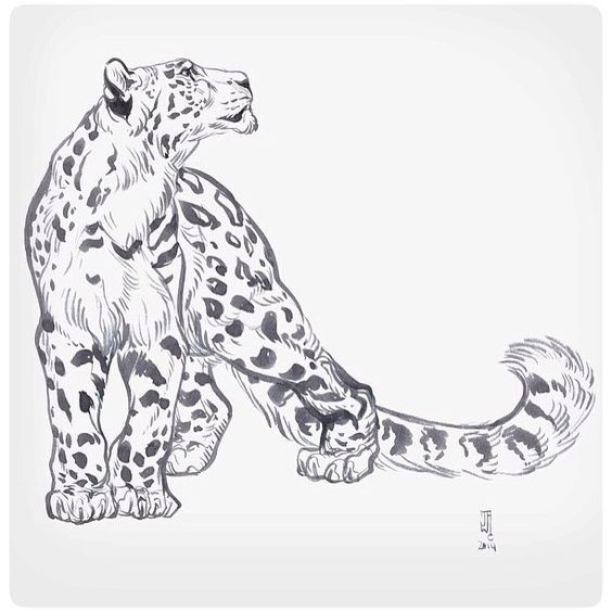 Old thinking snow leopard tattoo design