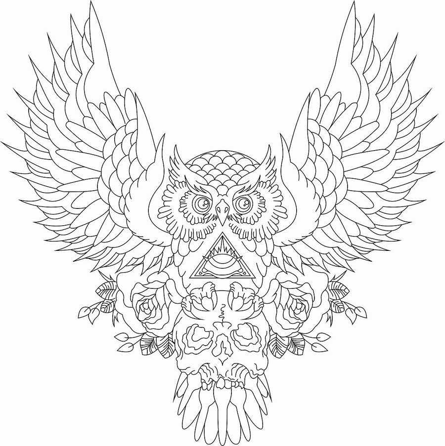 Open-winged owl and illuminati with skull tattoo design by Crazy Shot Boy