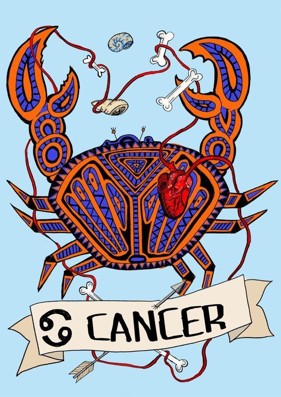 Orange-and-blue crab joggling with bones and huge banner tattoo design
