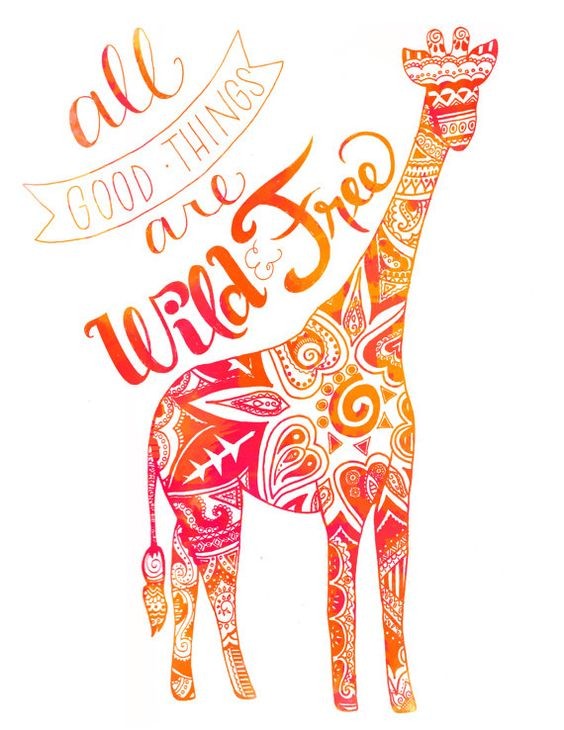 Orange-color standing giraffe with beautiful letterings tattoo design