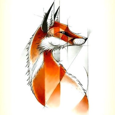 Orange-fur fox with geometric elements tattoo design