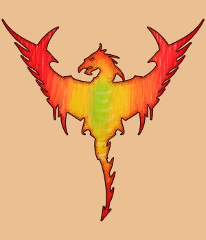 Orange dragon and phoenix mix with green chest tattoo design
