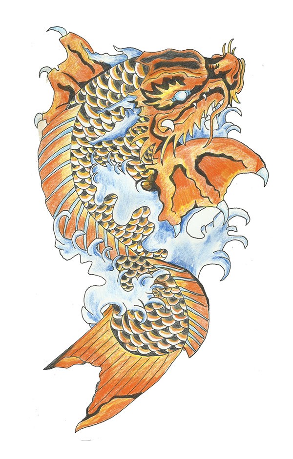 Orange fish dragon tattoo design