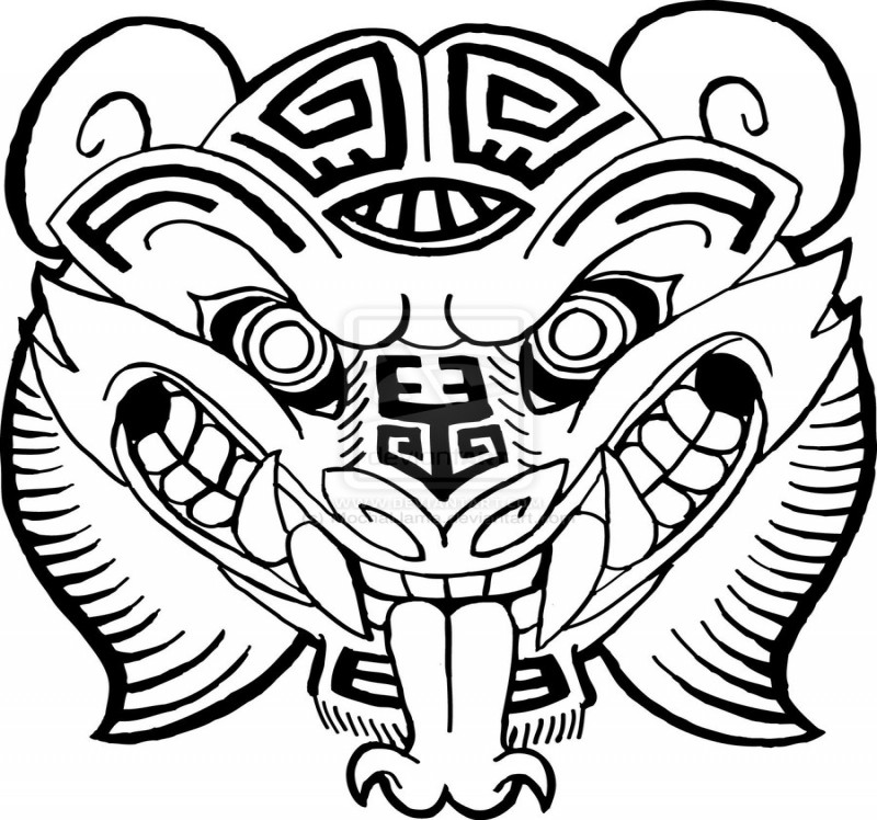 Original black-ink aztec jaguar face tattoo design