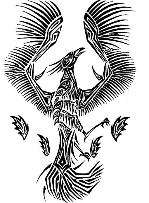 Original black-ink stylized phoenix tattoo design