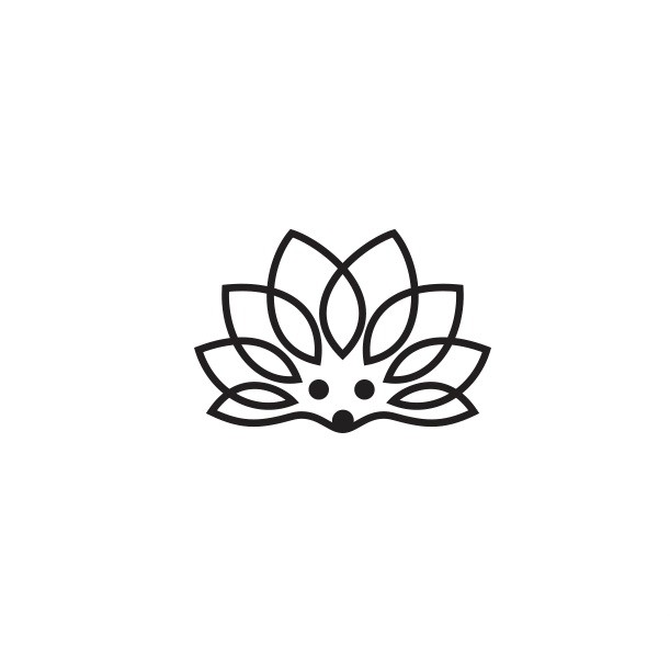 Original black-line hedgehog logo with petal spines tattoo design
