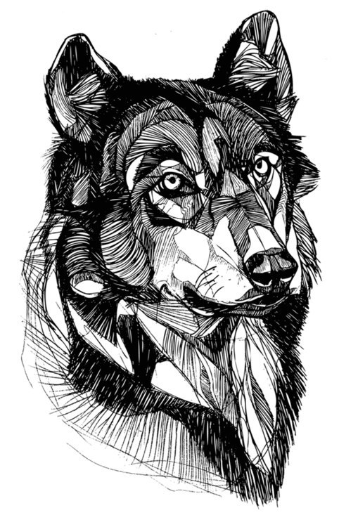 Original geometric wolf portrait tattoo design