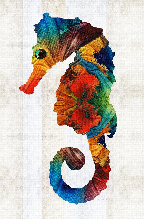 Original montly colorful seahorse tattoo design