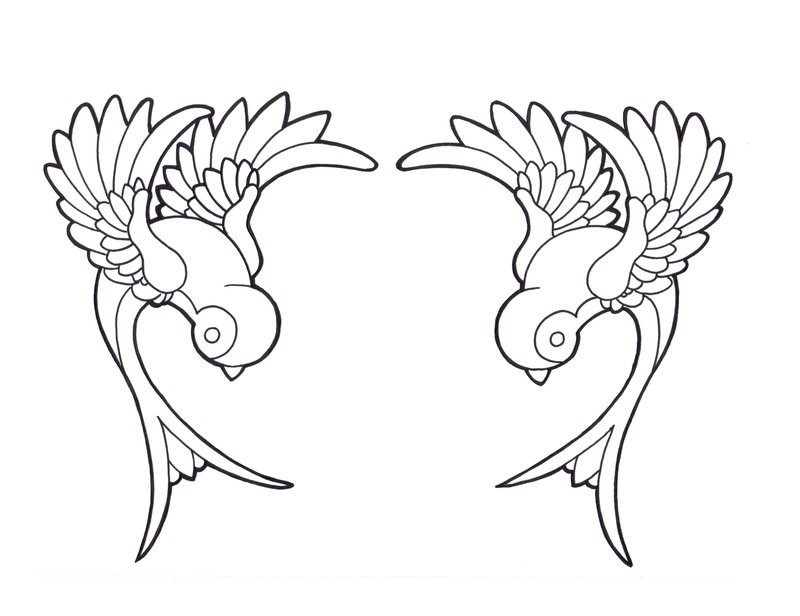 Original outline sparrow couple tattoo design by Ezekielsdoom