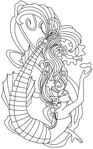 Original outline steampunk mermaid in glasses tattoo design