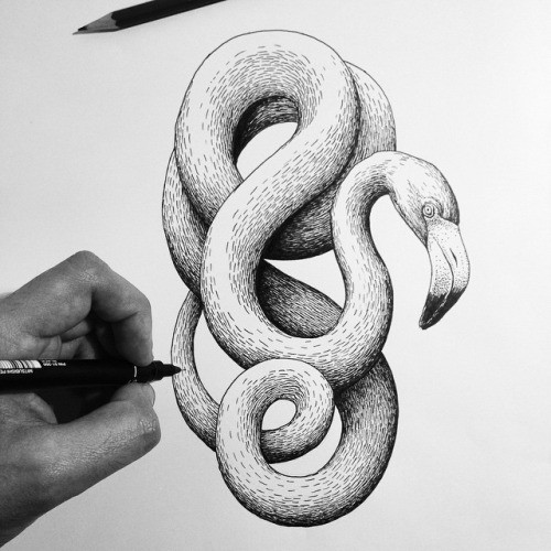 Original snake-shaped animal with a huge beak tattoo design
