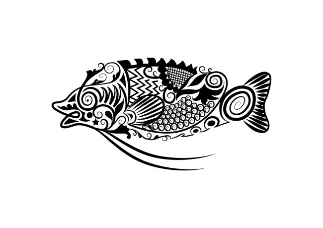 Original tribal ornate fish with long horns tattoo design