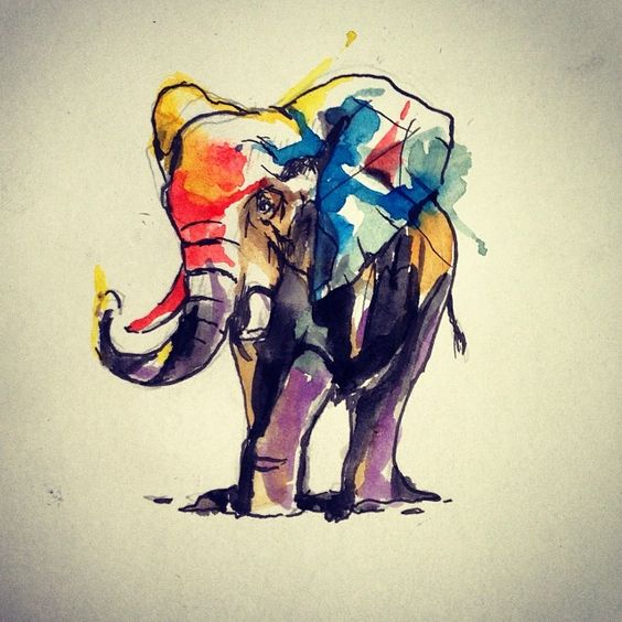 Original watercolor elephant tattoo design