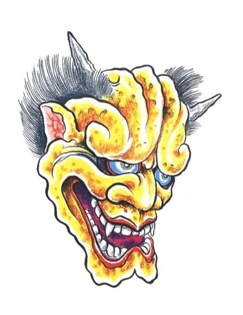 Original yellow-skin devil with grey hair tattoo design