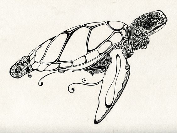 Ornate body turtle with white shell tattoo design