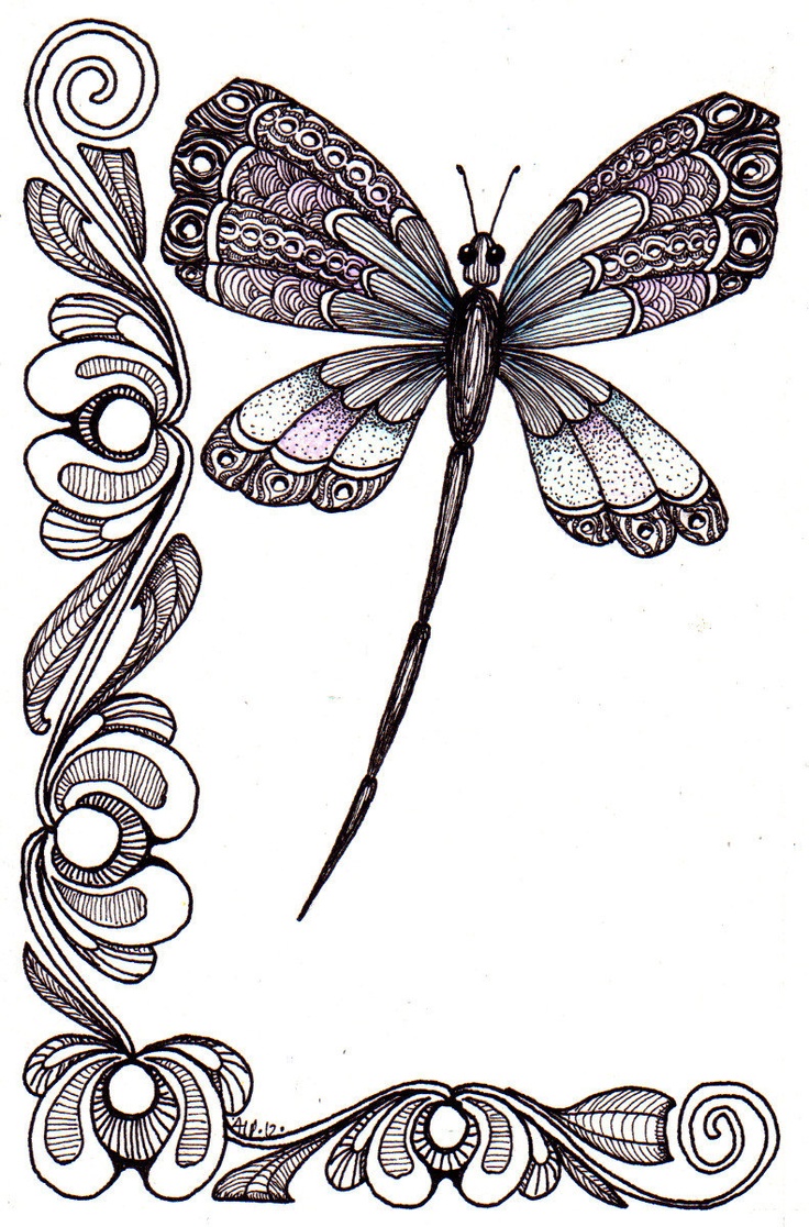 Ornate dragonfly anf floral frame tattoo design