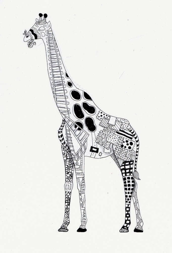 Ornate giraffe with ladder and patch prints tattoo design