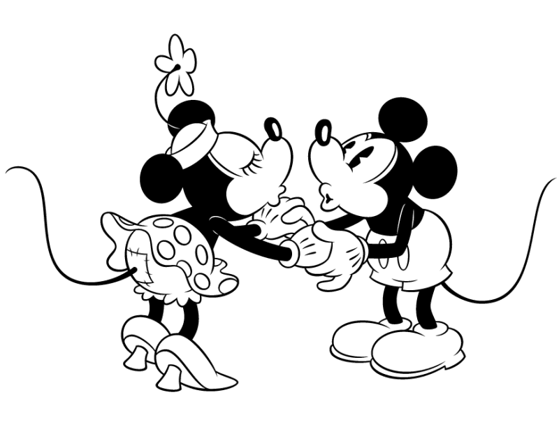 Outline Minnie Teaching Mickey Mouse To Dance Tattoo Design.