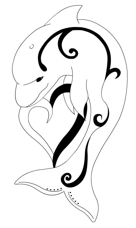 Outline dolphin with thick line tribal print tattoo design