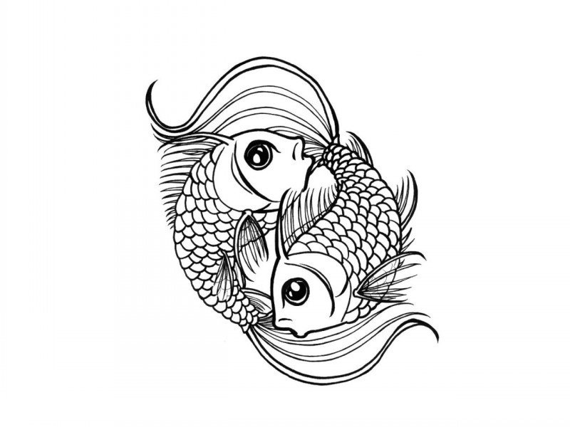 Outline fish couple swimming in circle tattoo design