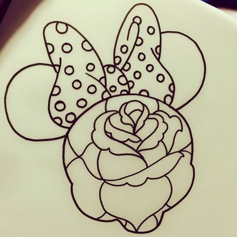 Outline flower-patterned Minnie Mouse tattoo design