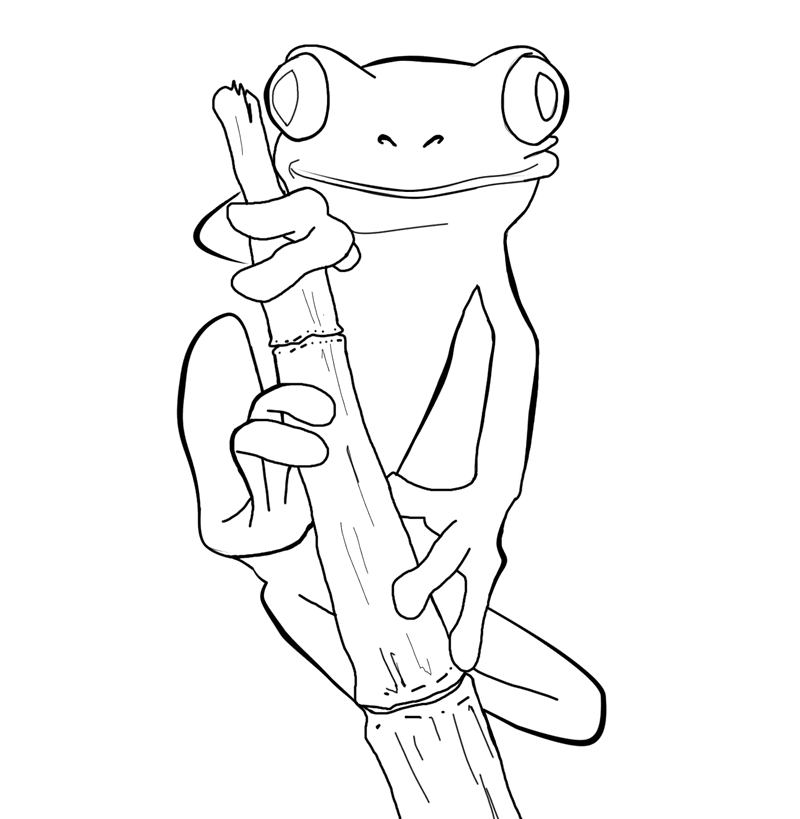 Outline frog and bamboo stem tattoo design