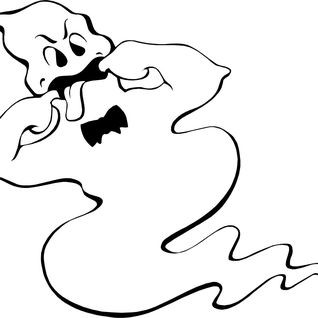 Outline ghost with black tie-bow wanting to scary people tattoo design
