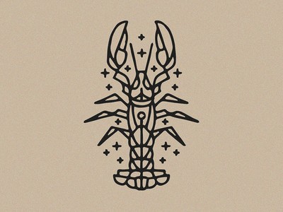 Outline lobster water animal figure with stars tattoo design