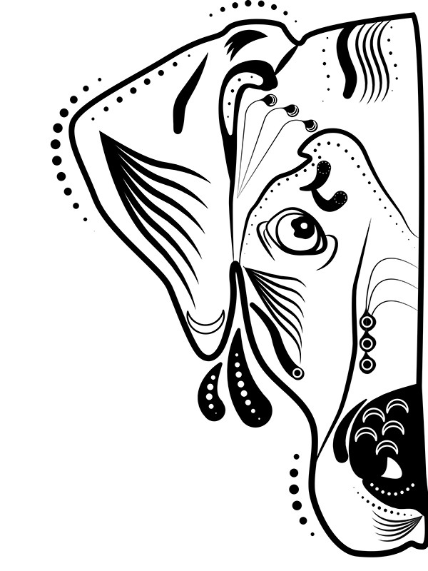 Outline patterned half rottweiler face tattoo design