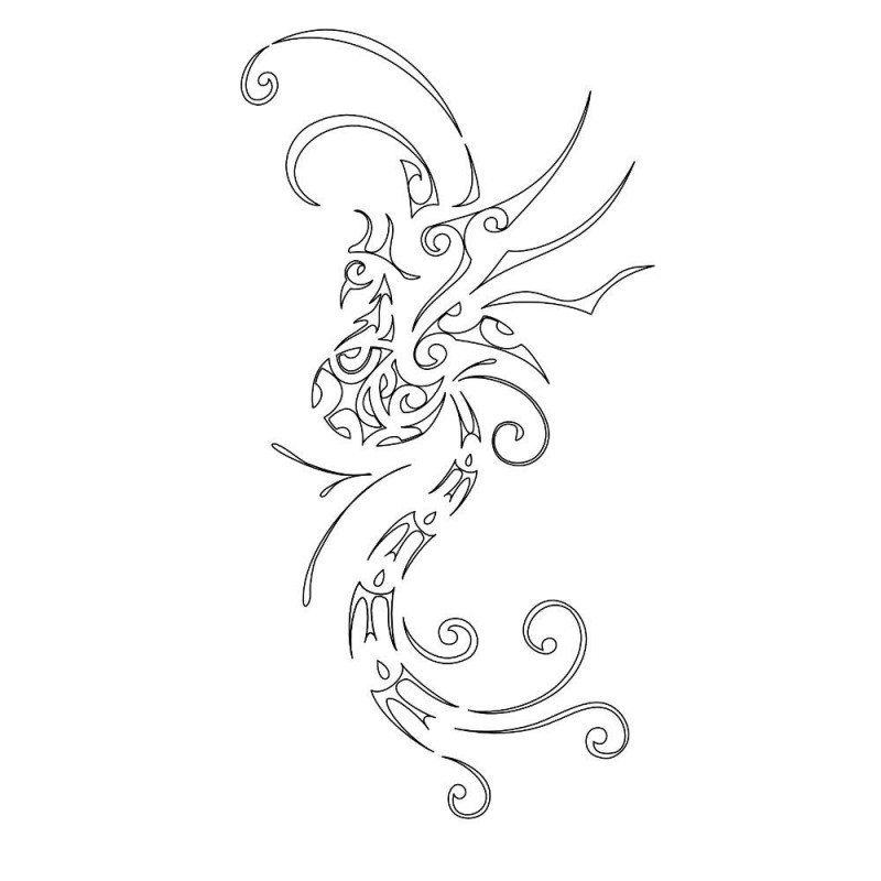 Outline phoenix silhouette in polynesian style tattoo design