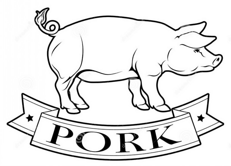Outline pig in full growth and banner tattoo design