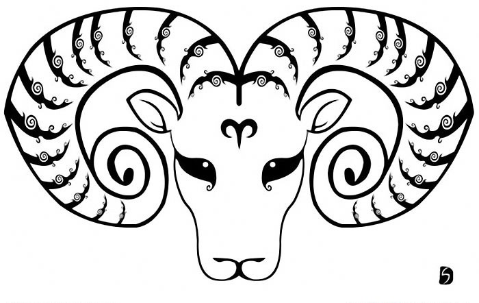 Outline ram head with zodiac sign on forehead tattoo design