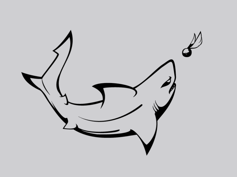 Outline shark hunting on golden snitch tattoo design