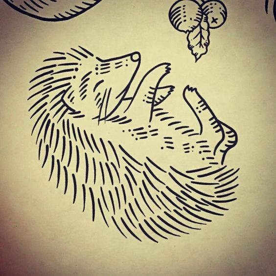 Outline sleeping hedgehog tattoo design