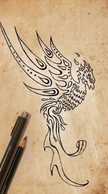 Outstanding outline phoenix figure tattoo design by John Giannis27
