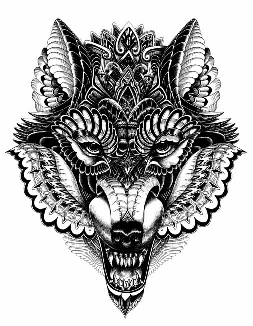 Outstanding patterned gnarling wolf head tattoo design
