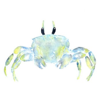 Pale blue-and-green watercolor crab tattoo design