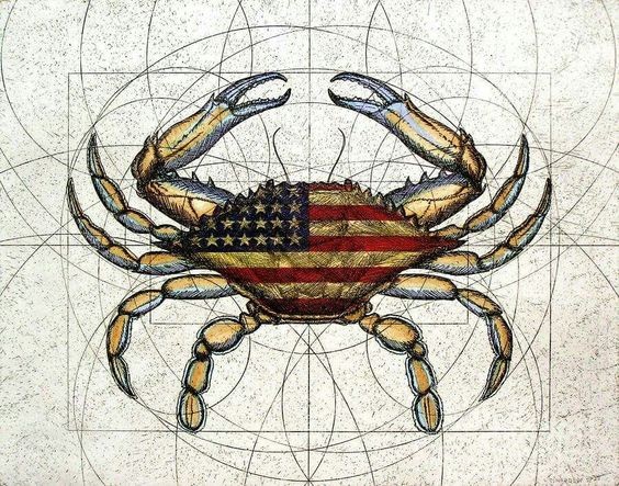 Patriotic american flag patterned crab tattoo design